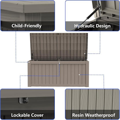 150 Gallon Outdoor Storage Box Resin Deck Box All Weather Waterproof Large - Image 5