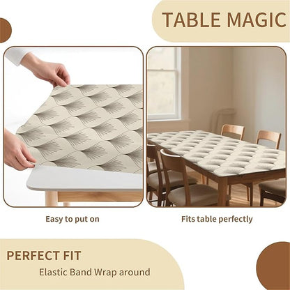 Rectangle Table Cloth Cover Waterproof Elastic Fitted Polyester Fitted Tablecloths for 4 Foot Tables for Indoor,Picnic, Camping, Outdoor （48" x 30"，Sector Geometry）