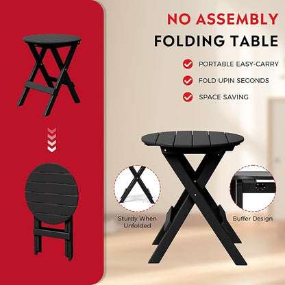 Costaelm Paradise HDPE Outdoor 24.5 Inch Round Portable Folding Patio Dining Table, Black