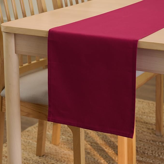 Encasa XO Table Runner 13"x91" Long | Cotton Canvas Fabric | Rich Maroon Solid Color | Machine Washable & Durable