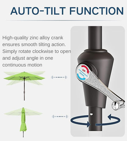 9FT Auto-Tilt Patio Umbrella|Outdoor Market Table Umbrella - Image 2