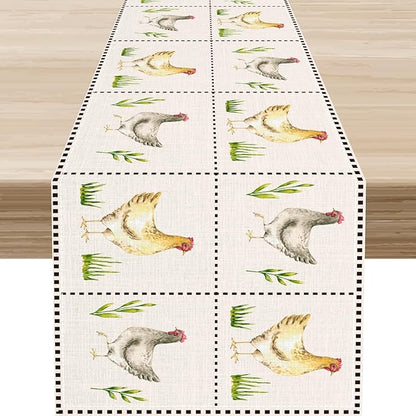 Farmhouse Rooster Table Runner, Rustic Farm Animals Chicken Plant Vintage Coffee Table Center Decor for Family Kitchen and Living Room Outdoor Country Holiday Party Table Decorations, 13" X 108"