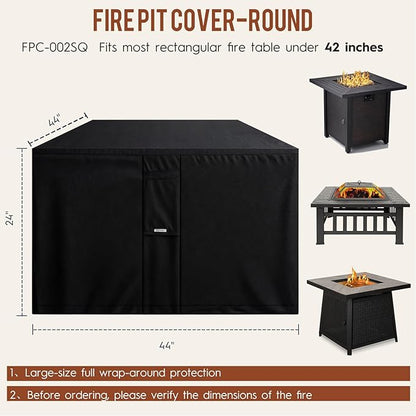 Outdoor Fire Pit Cover Square 44"L x 44"W x 24"H Heavy-Duty Waterproof 600d Oxford Fading Resistant Tear-Resistant Patio Gas Fire Pit Table Cover Coffee Table Cover