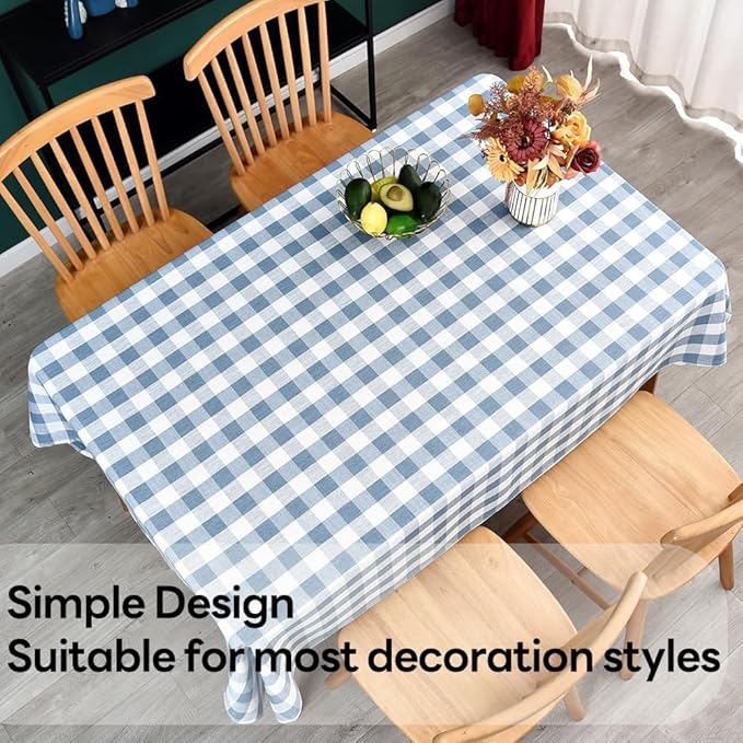 Gingham Table Cloth for Rectangle Tables Sky Blue Checkered Plaid Tablecloth Heavy Duty Cotton Blend Washable & Wrinkle Table Cover for Outdoor Kitchen Dining Picnic Camping (60x102 Inch)