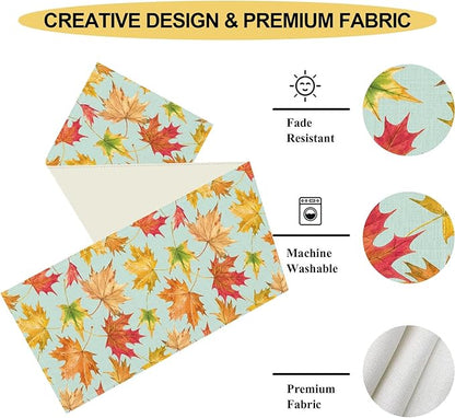 Fall Table Runner, Farmhouse Seasonal Autumn Maple Leaves Harvest Thanksgiving Country Coffee Table Center Decor for Home Kitchen Dining Patio Holiday Party Indoor Outdoor Decorations, 13"x108" Inch