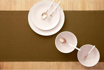 Solino Home Fringe Linen Table Runner 72 Inches Long - 100% Pure Linen Toffee Brown Dining Table Runner 14 x 72 Inch - Handcrafted and Machine Washable