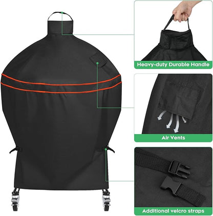 Heavy-Duty 600D Grill Cover fit for Kamado Joe 24-inch Big Joe Series I II III and Other Round 24-inch Charcoal Grill with Similar Sizes, 38" Dia x 55" H