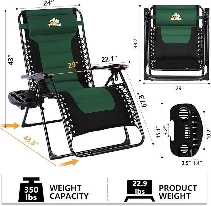Colegence Oversized Padded Zero Gravity Chair, 400 lb, 0-170° locking recline - Image 3
