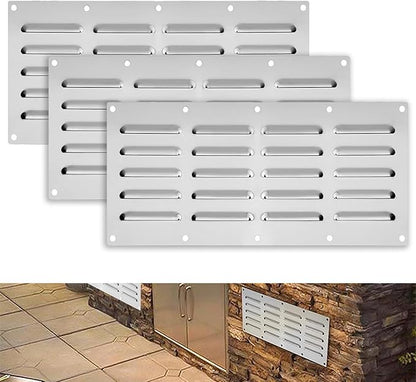 3 Pack Stainless Steel Venting Panel for Grill Accessory, 15" by 6-1/2" Stainless Steel Venting Panel for Masonry Fire Pits Fireplaces, Metal Vent Cover for Outdoor Kitchens