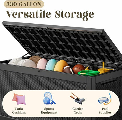 330 Gallon Outdoor Storage Box, Resin Large Deck Box Outdoor Waterproof Storage - Image 3
