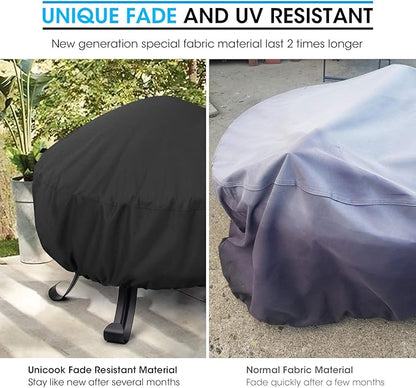 Unicook Round Fire Pit Cover 38 Inch Dia, Fire Bowl Cover Heavy Duty Waterproof, Outdoor Firepit Table Protector, Patio Ottoman Protector, Fade Resistant Material, All Weather Protection, Black