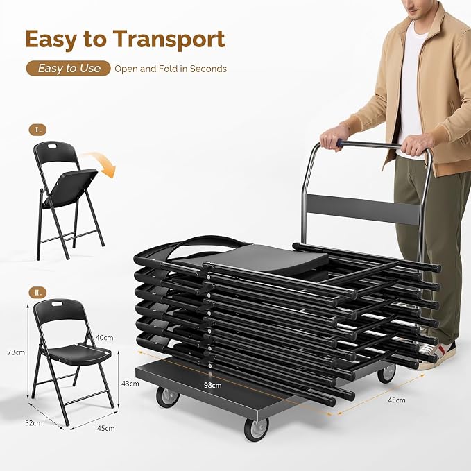 Bonnlo 4-Pack Black Plastic Folding Chairs, Portable Seat - Image 4
