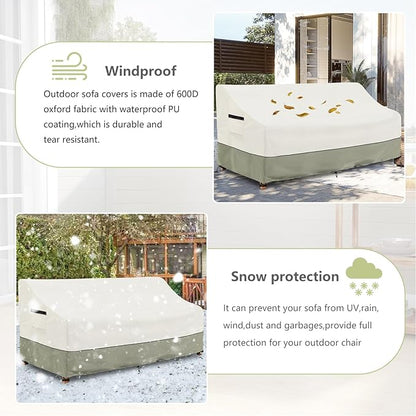 3-Seater Patio Sofa Cover,76 W x 32.5 D x 33 H Inches Outdoor Couch Cover,600D Heavy Duty Waterproof Outdoor Sofa Covers,Patio Furniture Covers,Beige
