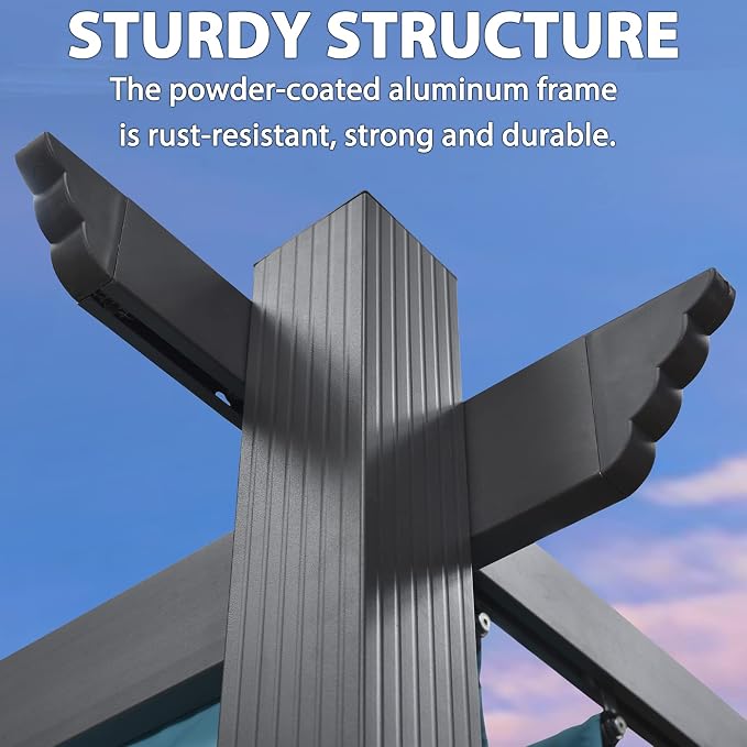 PURPLE LEAF Against Wall Pergola 9.5' X 13' Aluminum Canopy, Turquoise Blue | - Image 6