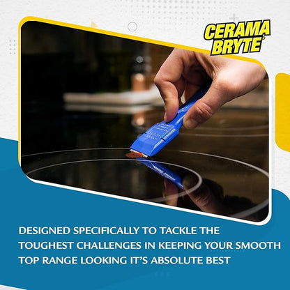 Cerama Bryte Glass Cooktop and Stove Top Cleaner Combo Kit - Includes Cleaning Tool, Razor, Scraper and 3 Pads to Remove Tough Stains - Use on Gas, Electric, Ceramic Surfaces, 10 Ounces, 6 Piece