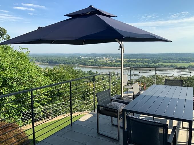 PURPLE LEAF Cantilever Outdoor Umbrella 9' x 9' Square Double Top Navy Blue | - Image 2