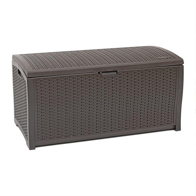 Suncast 99 Gal Wicker Resin Deck Box, Storage Chest Bin by Unknown