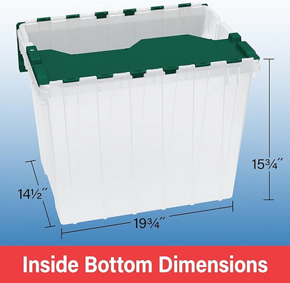 Akro-Mils KeepBox 18 Gallon Storage Container, Nesting and Stackable Plastic Storage Box with Lid Attached, Organizer Tote for Garages, Closets, and Moving, 21" x 15" x 17", Red/Green
