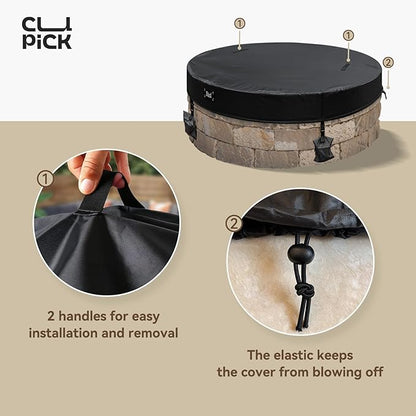 Outdoor Fire Pit Cover,In Ground Firepit Covers Round with Sandbag,600D Heavy Duty Waterproof and Tear-Resistant,Windproof,Suitable for 46-51 Inch Round Built in Stone Firepits,Black