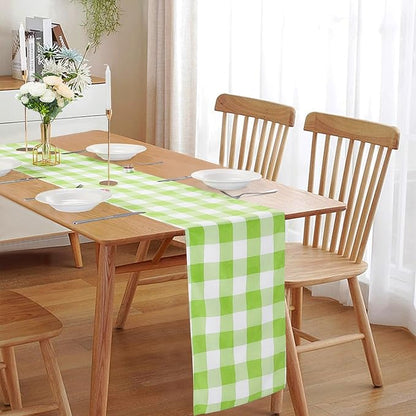 Fabric Checkered Table Runner 1 Pack Waterproof Gingham Table Runner 14W x 108L Buffalo Check Table Runners for Parties Kitchen Dining Wedding Banquet (Emerald and White)