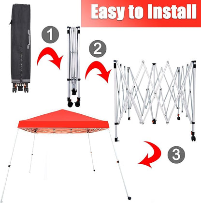 Sunnyglade 10x10 Ft Pop Up Canopy Tent One Button Easy Pop Up Outdoor Instant Folding Slant Leg Canopy with 2 Wheels and Deluxe Carry Bag(Red)
