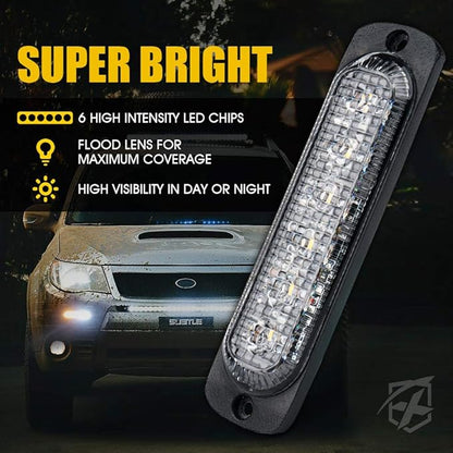 Xprite 4PCS LED Emergency Strobe Lights, Amber White 6-LED Surface Mount Flashing Strobe Lights, Sync Feature Ultra Slim Grill Light for Off-Road Vehicles ATV SUV Trucks Cars