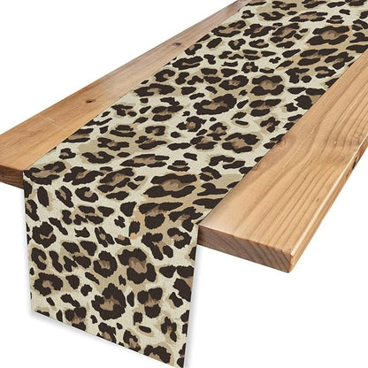 Leopard Print Table Runner, Animal Fur Print Western Style Table Runner Country Farmhouse Cottage Cow Pattern Linen Table Decoration for Home Kitchen Dining 13x36