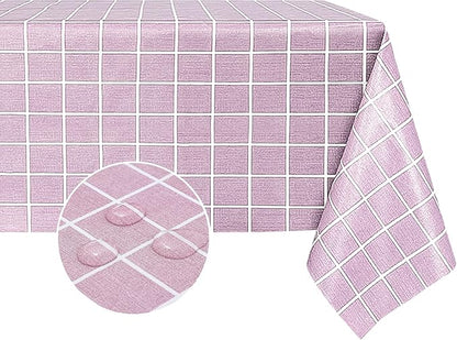 Romanstile Rectangle Vinyl Tablecloth, 100% Waterproof Oil-Proof Checkered Plastic Table Cloth, Heavy Duty Wipeable Table Covers for Dining, Camping, Picnic, Outdoor - 60 x 102 Inch, Pink