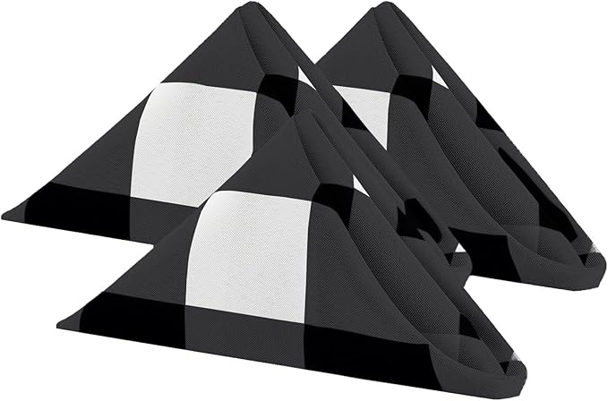 Buffalo Plaid Table Napkins Set of 12 Checkered Cloth Napkins 17x17 inch Washable Dinner Gingham Pattern Napkins Soft Napkins for Wedding Party Dining Banquet(Black and White)