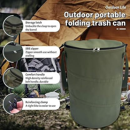 Pop up Camping Trash can with lid,Collapsible 24 Gallons Trash can with Sorting Clips,Garden Garbage Bag with Lid,Lawn and Leaf Bags - Reusable Yard Waste Bags (Green)