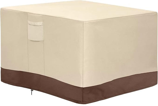 Vailge Fire Pit Cover Square,100% Waterproof Square Gas Firepit Table Cover,Outdoor Heavy Duty Lawn Patio Furniture Covers with Air Vent and Handle,32" L x 32" W x 16" H,Beige & Brown