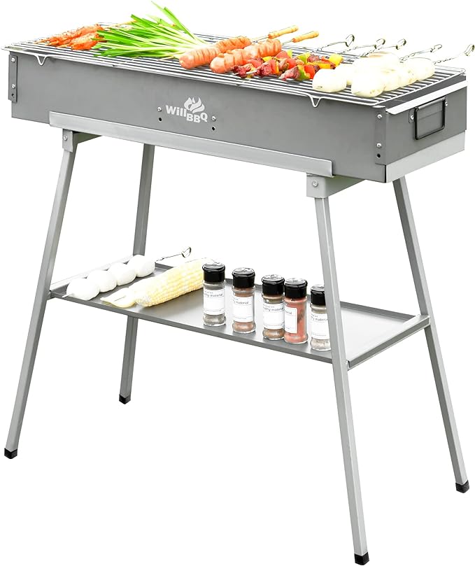 WILLBBQ Charcoal Grills Commercial Quality Portable Hibachi BBQ Lamb Skewer Foldable Camping Barbecue Grill for Outdoor Cooking & Camping(31.6x10.3x5.1 inch) - The Perfect Gifts for Grill Lovers