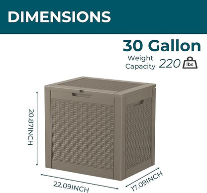 Resin Deck Box - 31 Gallon Lockable Outdoor Storage, Water-Resistant Indoor/Outdoor Bin for Package Delivery, Patio Cushions, Gardening Tools
