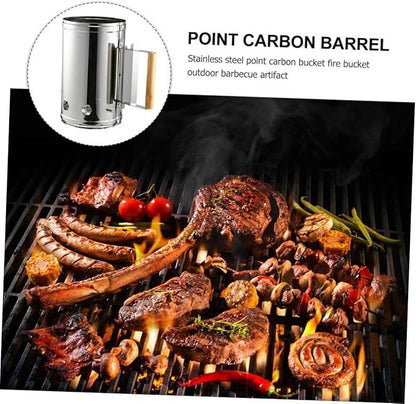 Luxshiny Outdoor Barbecue Charcoal Chimney Starter Bucket with Heat Shield and Wooden Handle Fire Starter for Quick Ignition Safe Odorless Grill Tool for Camping and Bbq Cooking