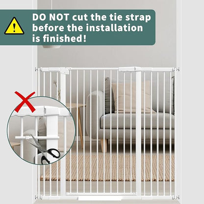 40.55" Tall 1.37" Ultra Narrow Spacing Dogs Pets Baby Gate for Doorway Hallway Safety Proof Indoor 53.74-61.61" Extra Wide Puppy Pressure Mounted No Drill Walk Through White Metal
