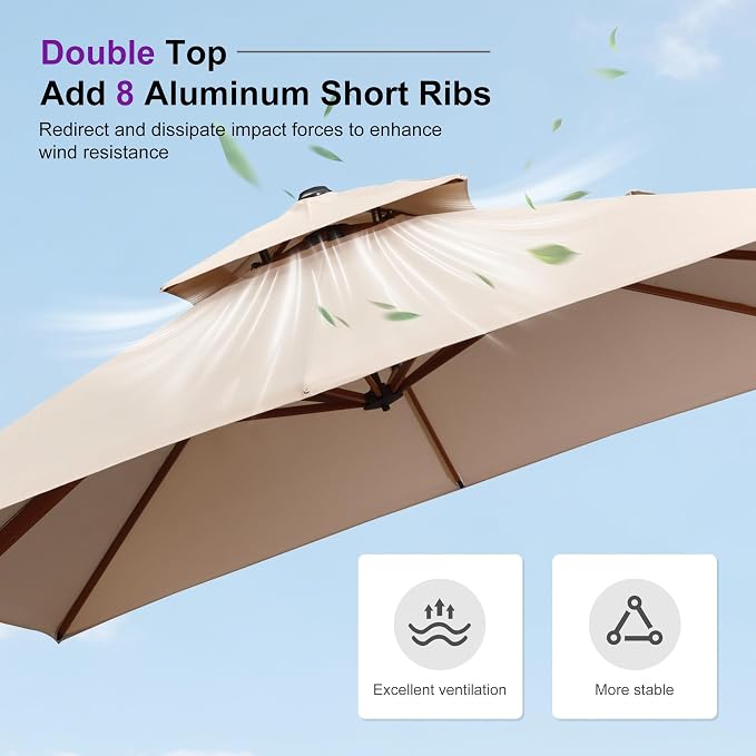 PURPLE LEAF Patio Umbrella 11ft Double Top Wood-Grain Finish, 240GSM - Image 8