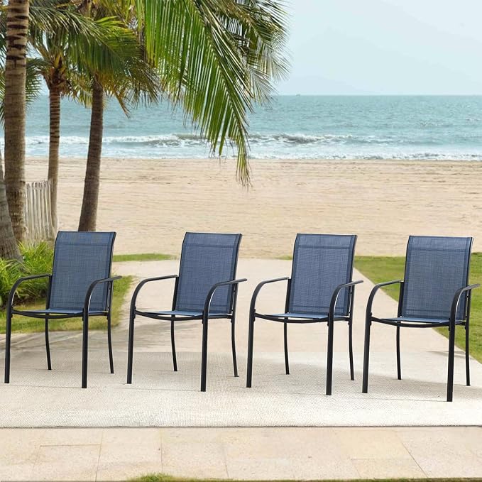 Outdoor Dining Chairs Set of 8, Stackable Patio Chairs - Image 2