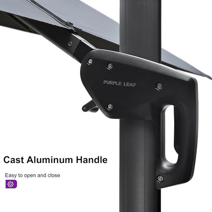 PURPLE LEAF Patio Telescopic Umbrella 11.5' x 11.5' Up Down Lifting Grey | - Image 7