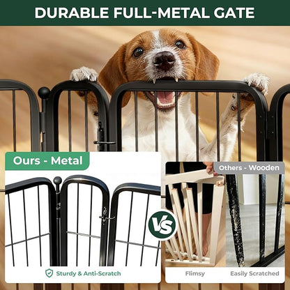 FXW Dog Gate Extra Wide Designed for Indoor Use, Adjustable Width Up to 219-inch Wide (32" H 8 Wire Panels for Small and Medium Dogs), Black