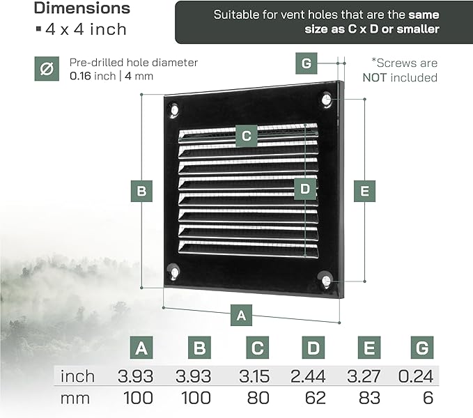 Vent Systems 4'' x 4'' Inch (Overall Dimensions) Pack of 2 - Black - Air Vent Cover Metal Air Return Grill with Built in Pest Guard Screen HVAC Vent Duct Cover for Home Improvement