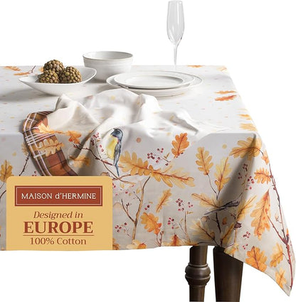 Maison d' Hermine Table Cloth Square Table 100% Cotton 54 x 54 Inches Fall Tablecloth Reusable Everyday Use for Thanksgiving Christmas Decorations Dining Farmhouse Party (Oak Leaves)