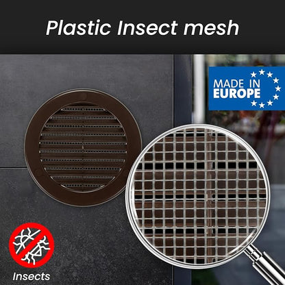 Repa Market 4 Inch (Opening) Brown Round Air Vent Cover - Pack of 2 Plastic Fresh Air Intake Vent - Grill Cover with Nylon Mesh Screen - Wall or Ceiling HVAC Return Air Register - Modern Soffit Vents