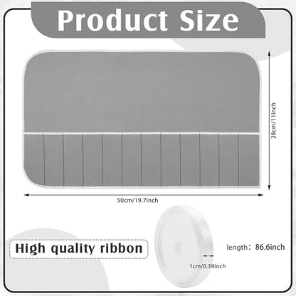 Hillban 12 Pcs Anti Tarnish Silver Storage Bags Silver Storage Cloth Felt Flatware Organizer Anti Tarnish Protector Bags Place Setting Roll with White Ribbon for Kitchen Cutlery (12 Slots,Grey)