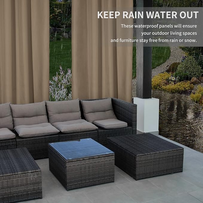 Easy-Going 100% Waterproof Outdoor Curtains 54x120 inch, Sand | Windproof - Image 4