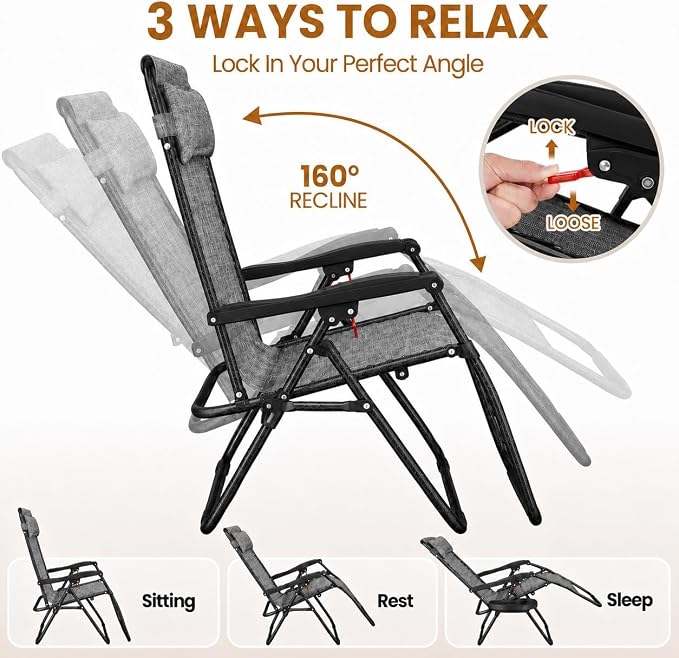 Yaheetech 26" Zero Gravity Recliners Adjustable Set of 2, Cup Holder Trays and - Image 5