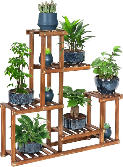 Wood Plant Stand Indoor Outdoor Multi Tiered Plant Shelf Holder | Corner High by COOGOU