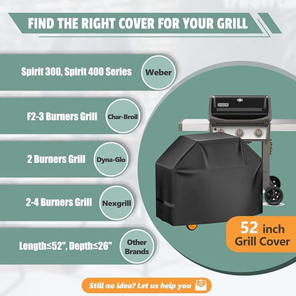 Grill Cover 52 Inch - 600D BBQ Cover for Weber Spirit 300 & Spirit 400 Series Grills - Outdoor Barbecue Covers Waterproof Heavy Duty for Weber Spirit E310, E315, E325, E330, E-425 and E-435