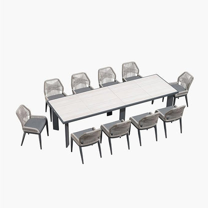 PURPLE LEAF 11 Pieces Patio Dining Set Aluminum Oversize Rectangular Table and Wicker Chairs with Cushions for Kitchen Porch Garden Modern Outdoor Furniture Sets, Beige and Dark Grey