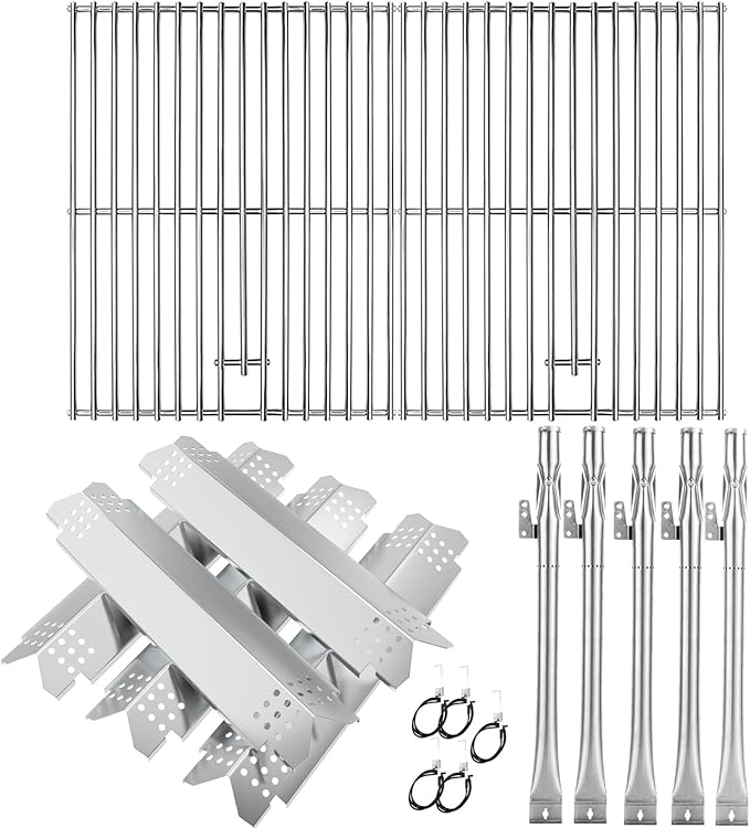 BQMAX Grill Parts for Nexgrill 5 Burner Gas Grill 720-0888 720-0888A 720-0888N, Cooking Grate, Heat Plates Shield and Burner for Nexgrill 5 Burner Replacement Parts for 720-0888 Nexgrill Parts