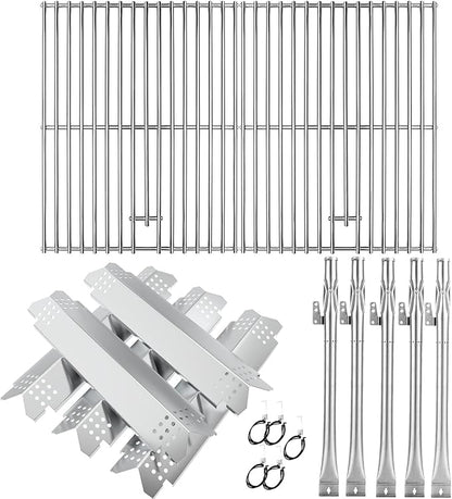 BQMAX Grill Parts for Nexgrill 5 Burner Gas Grill 720-0888 720-0888A 720-0888N, Cooking Grate, Heat Plates Shield and Burner for Nexgrill 5 Burner Replacement Parts for 720-0888 Nexgrill Parts